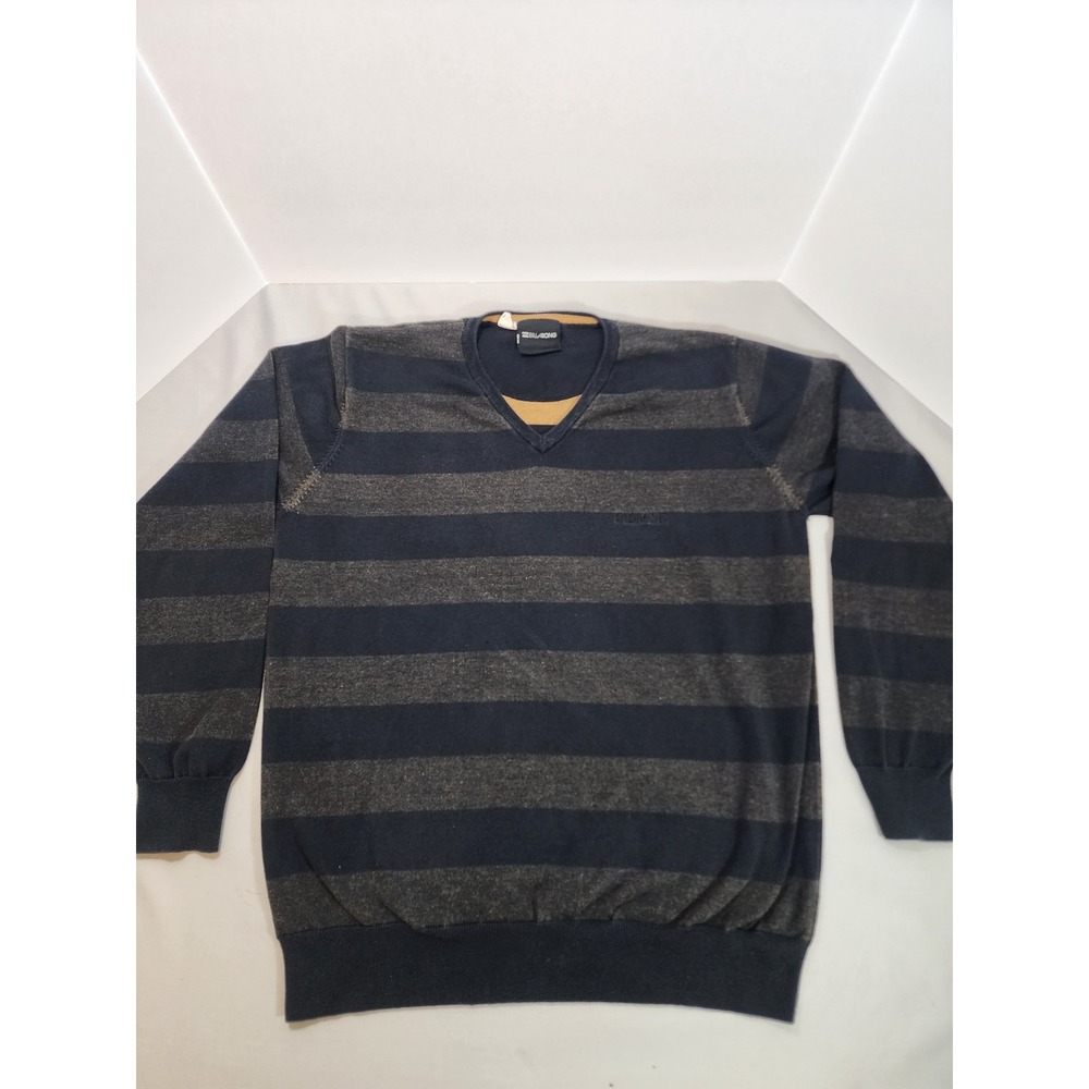 Billabong‎ Mens V-Neck Striped Sweater XL Charcoal Grey Cotton Blend Knit
